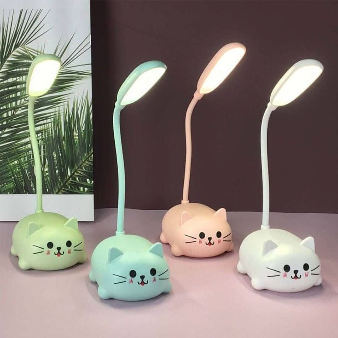 LED Desk Lamp with Adjustable Neck – Compact Cat Design in Blue, Pink, White and Green