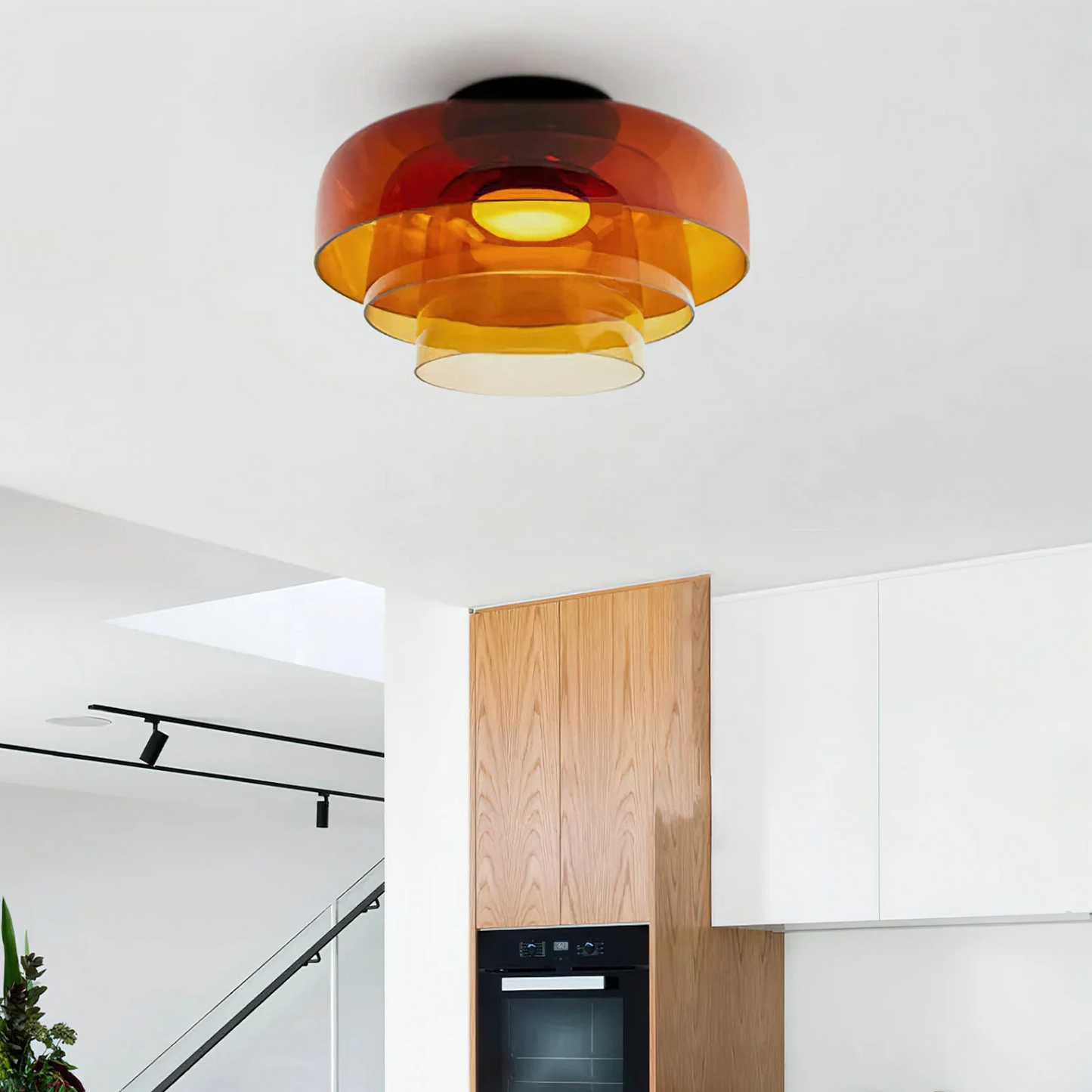 Amber Glass Flush Mount Ceiling Light - Modern LED Fixture for Living Room Hallway - Image 4