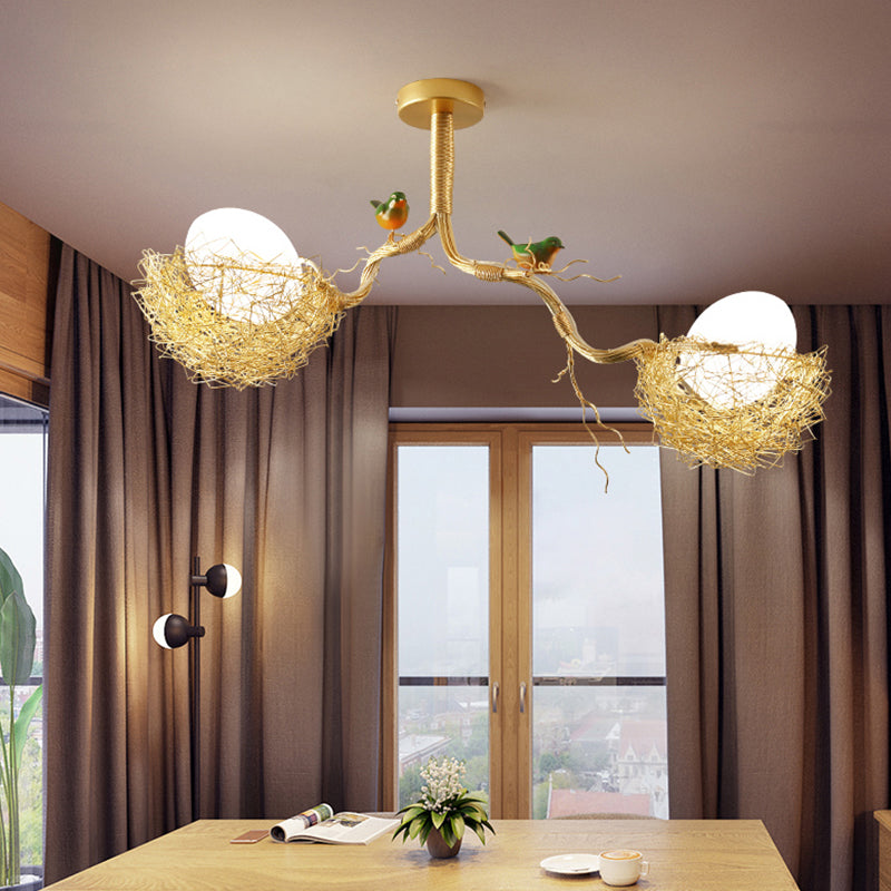 Art Deco Gold Bird Nest Chandelier - Glass Globe Pendant Light - Living Room Lighting - Image 7