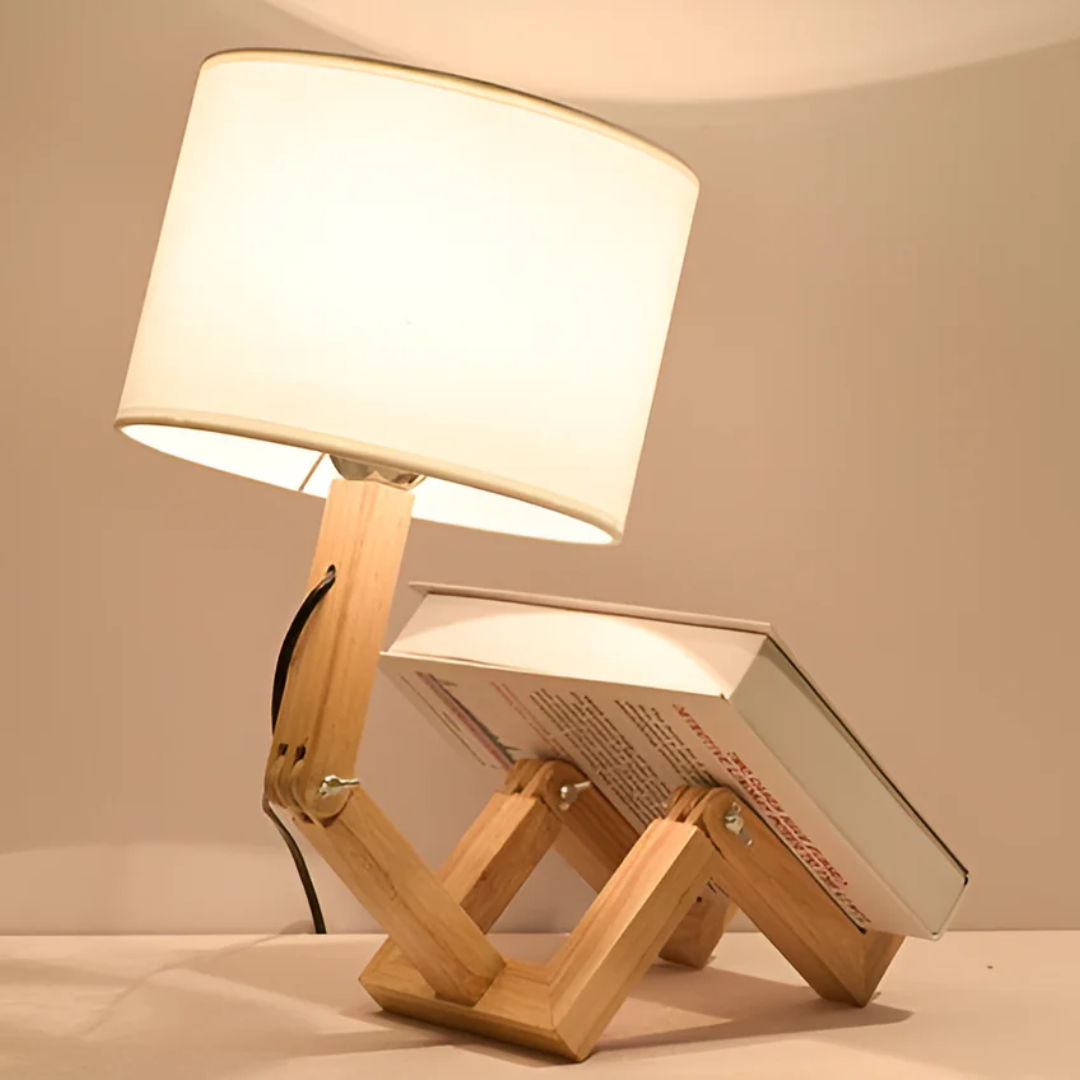 Articulated Wooden Table Lamp - Adjustable - Modern - Fabric Shade - Image 5