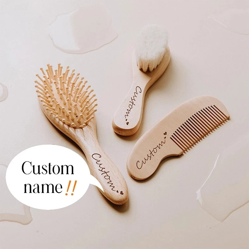 Baby Soft Wooden Hair Brush & Comb Set for Delicate Scalps