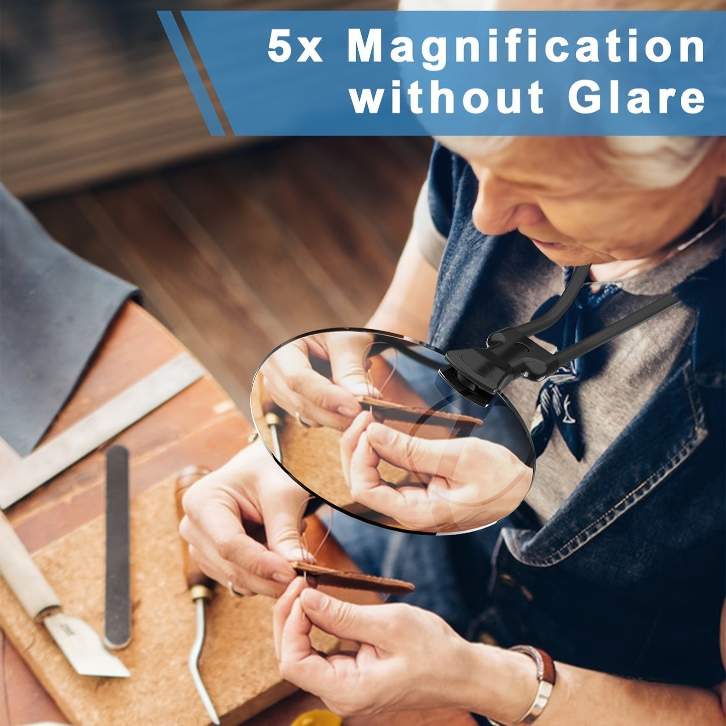 Bella | 5X Magnifying Glass Pro – Hands-free adjustable neck loupe for seniors and people with visual impairments – Perfect for reading, sewing, crafting, and inspection