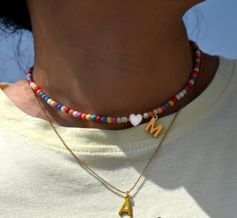 Bella Beaded Necklace with Letter Pendant