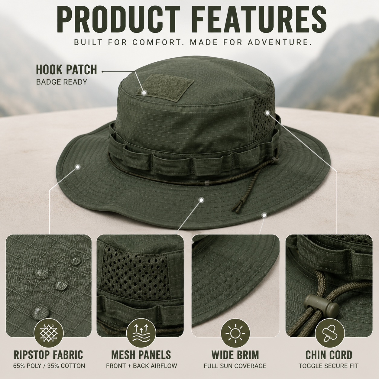 Bella | Tacventu Wide-Brim Tactical Camouflage Bucket Hat
