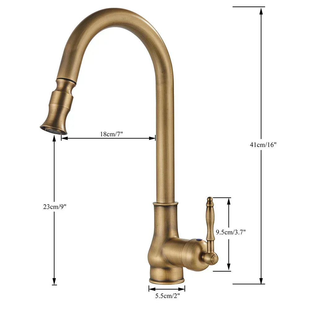 Bella | VintageTap Antique Brass Kitchen Tap – Retro Style Mixer Faucet with Swivel Spout