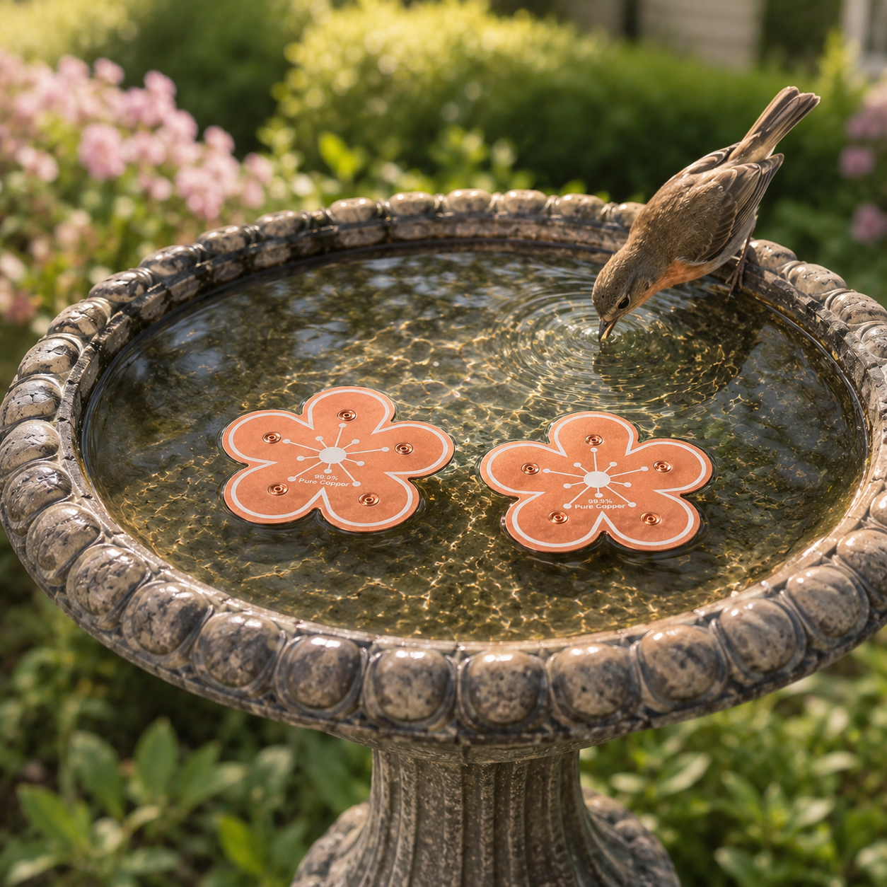 Bloomara – Pure Copper Bird Bath Purifier Disc, Algae Control Flower