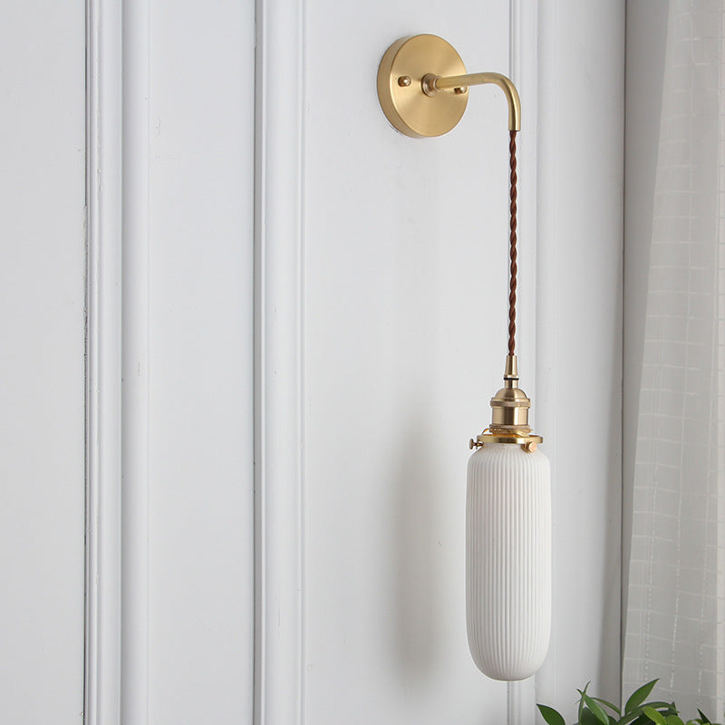 Brass & Ceramic Pleated Wall Light - Modern Japanese Style - 1-Light Sconce - Image 7