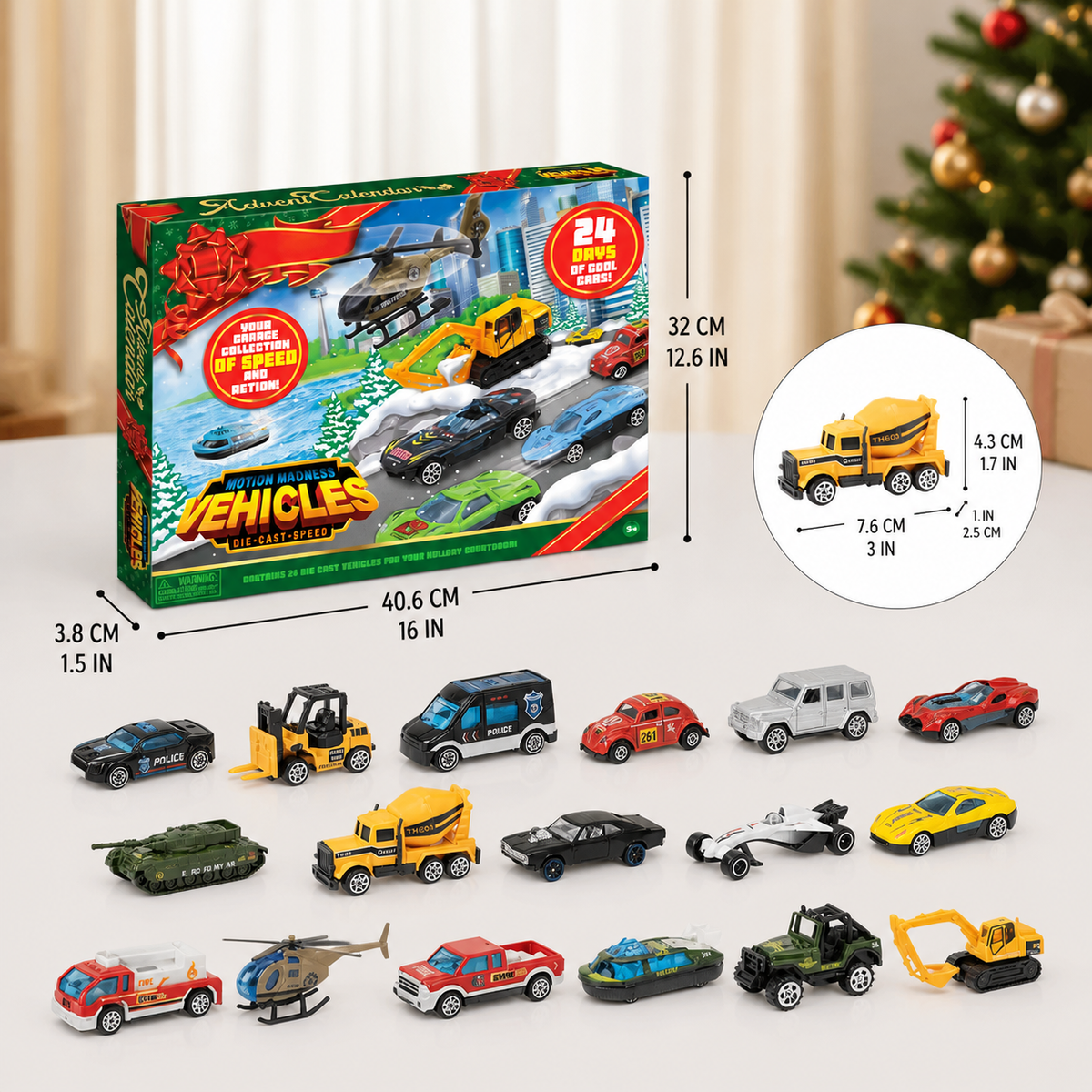 Car Advent Calendar for Kids – 24 Die-Cast Toy Cars for Christmas