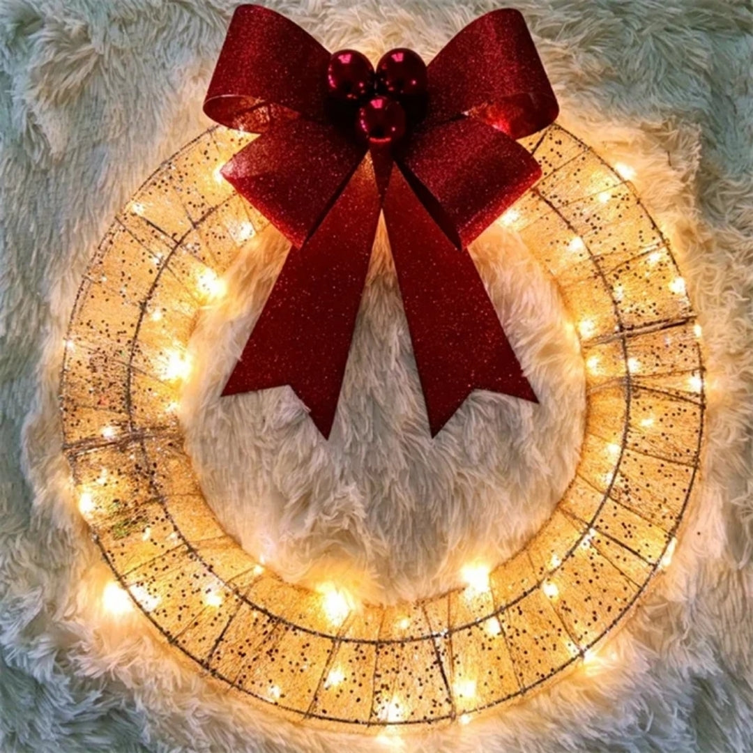 Christmas Wreath - Luxury Gold and Green Decoration with LED Lights