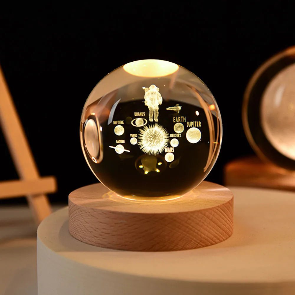 Crystal Ball Solar System Lamp - Wooden Base - Decorative Lighting - Celestial Decor - Image 6