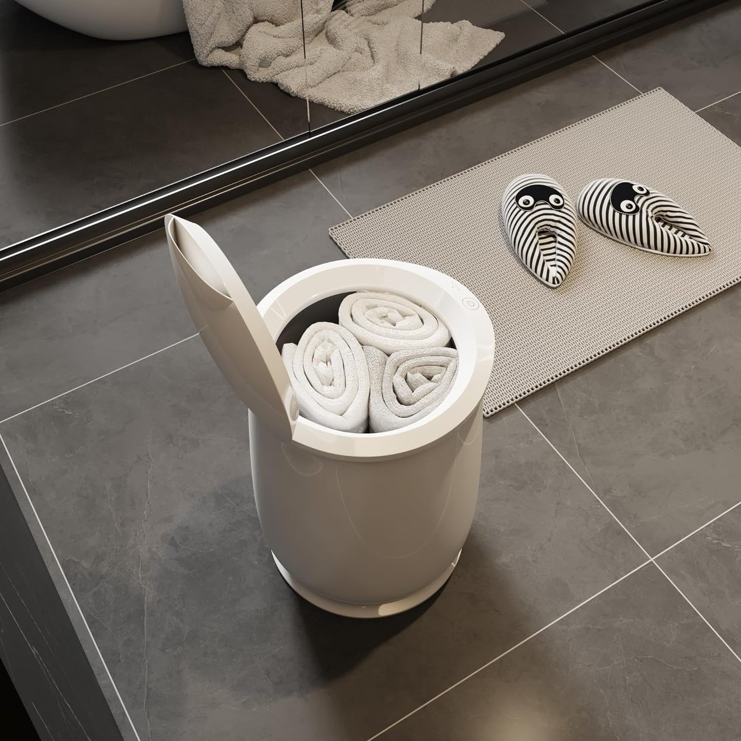 Electric Towel Warmer - Freestanding Cylinder Design - Holds Multiple Towels & Robes - White Finish - Image 5