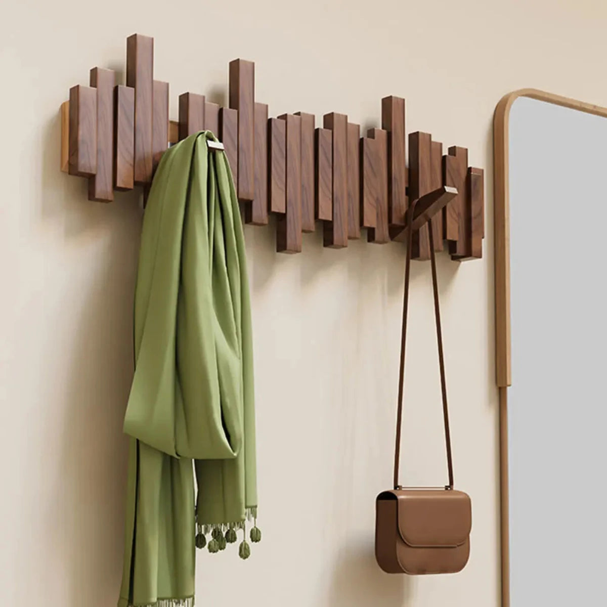 Elegant Wooden Coat Rack Piano Style - Walnut & Beech