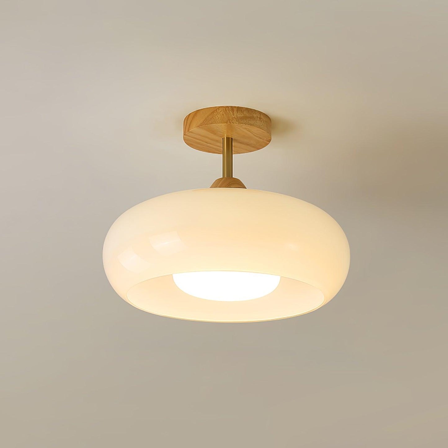 Elegant Wooden & Glass Dome Ceiling Light - Stylish Semi-Flush Mount - Image 6