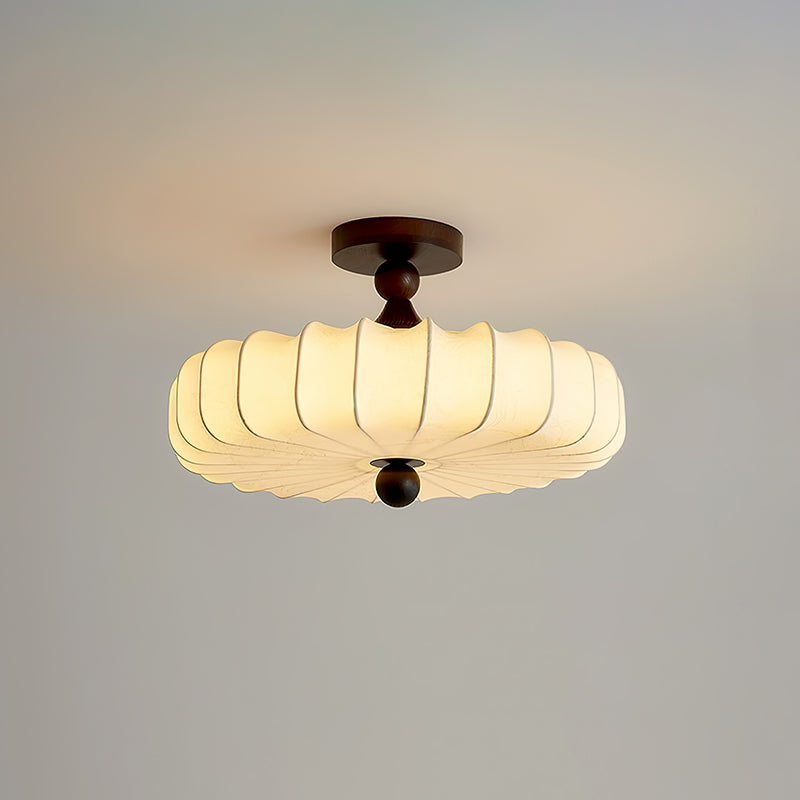 Fabric Ceiling Light - Wood Accent - Japandi Style - Flush Mount Lighting for Bedroom - Image 7