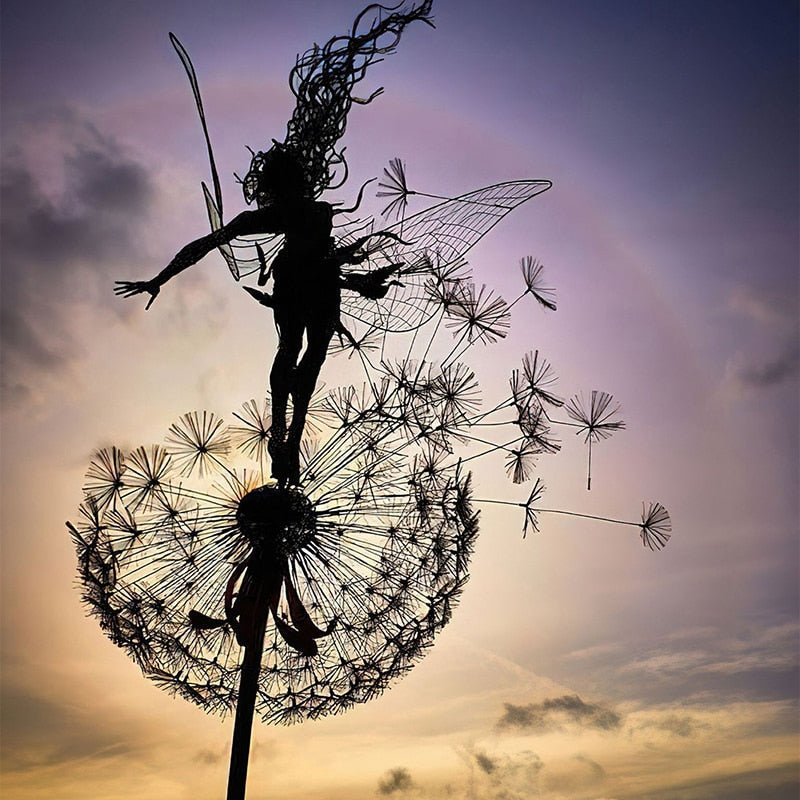 Fairies and Dandelion Dancing Together Outdoor Garden Sculpture