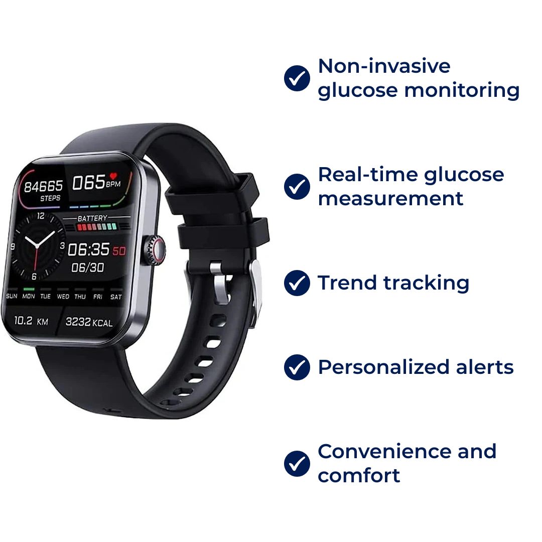 Glucowatch | Non-Invasive Blood Glucose Smartwatch – Real-Time Monitoring, Trend Tracking & Personalised Alerts Bella