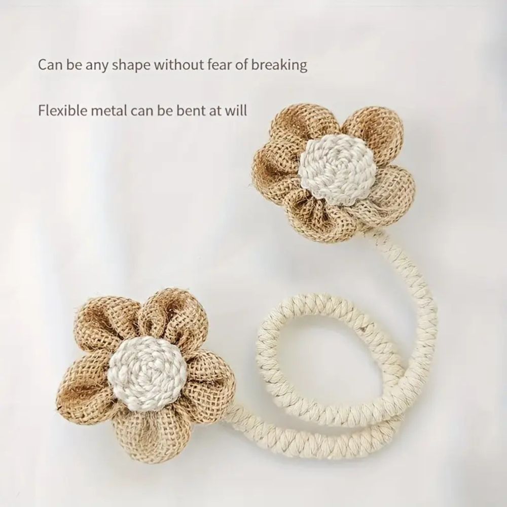Hemp Curtain Tie Back - Floral Accent - Elegant Home Decor - 2-Piece Set - Image 5