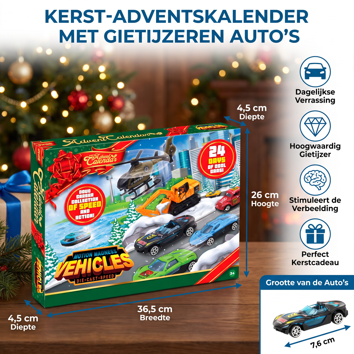 Kids' Car Advent Calendar 2026 – 24 Die-Cast Toy Cars