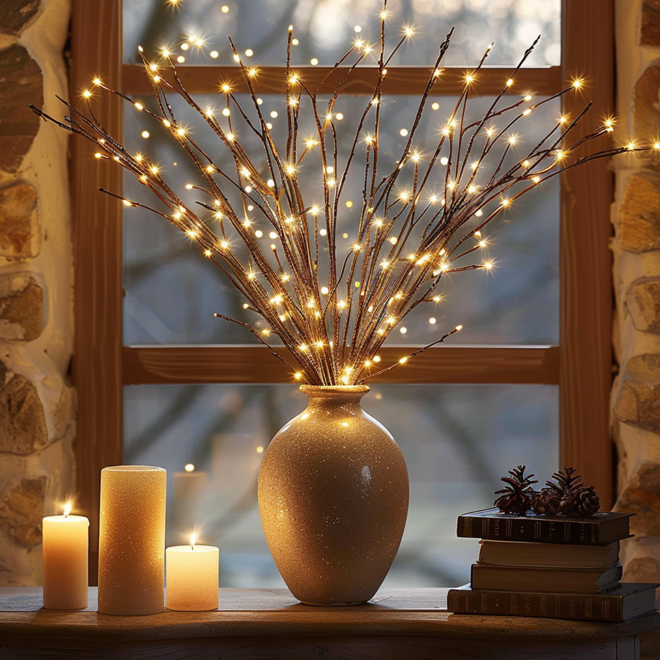 LED Branch Table Lamp - Battery Operated - Twig Vase Lighting - Warm White - Image 2