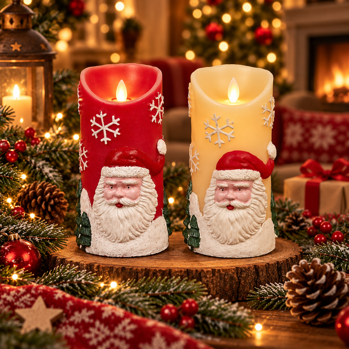 LED Candle with Christmas Motif - Red or White