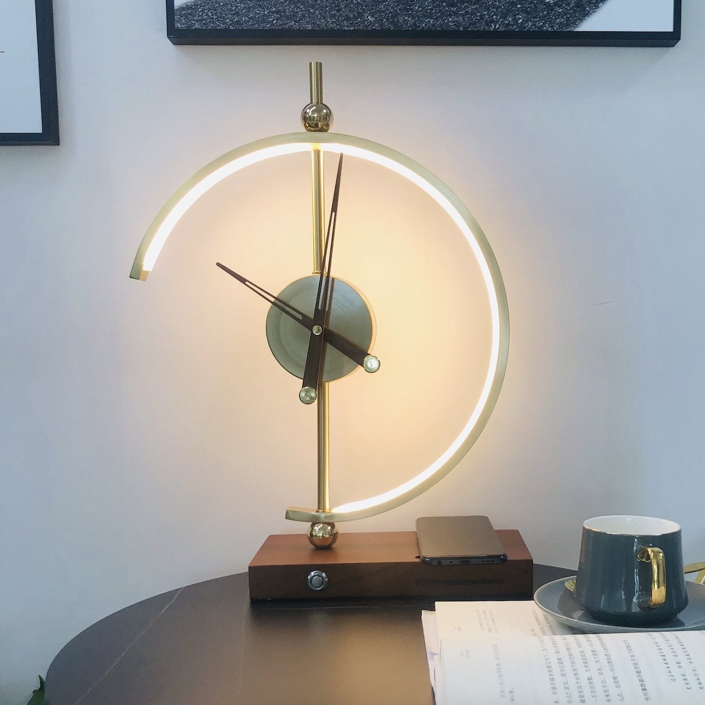 LED Table Lamp with Clock - Modern Gold Finish - Wireless Charging Pad - Image 5