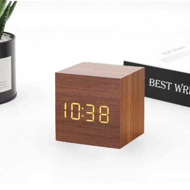 LumiCube LED Digital Alarm Clock - Wooden Cube with Minimalist Design - Smart Home Decor - Image 6