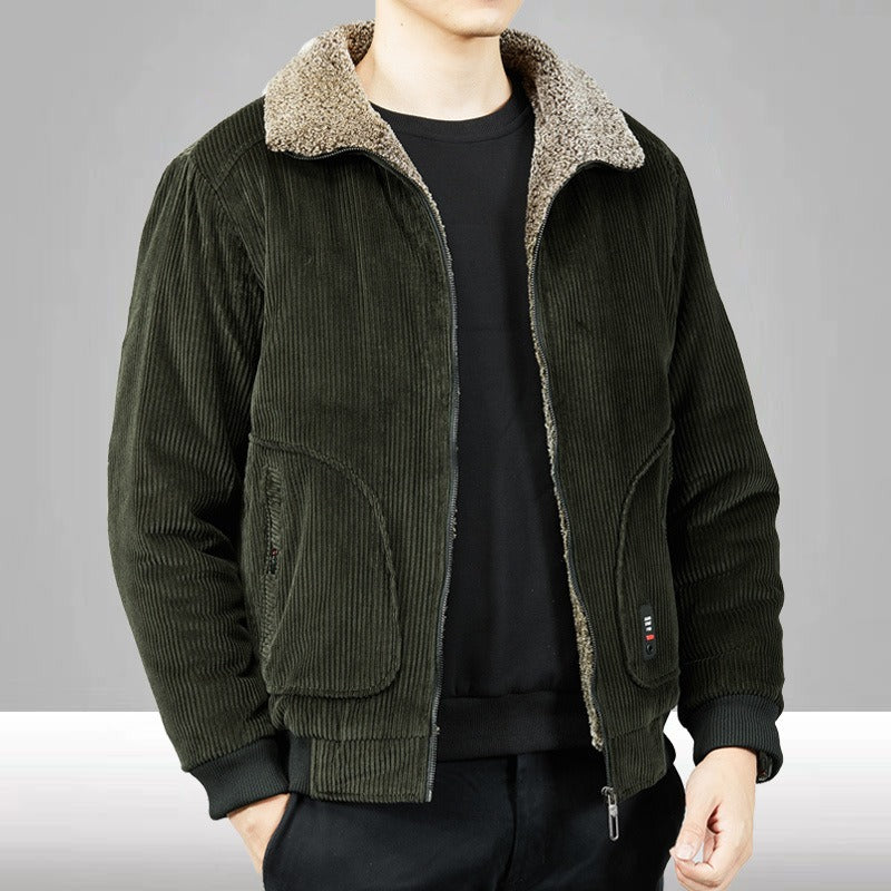 Men's Casual Loose-Fit Textured Bomber Jacket with Sherpa Lining and Zip Front
