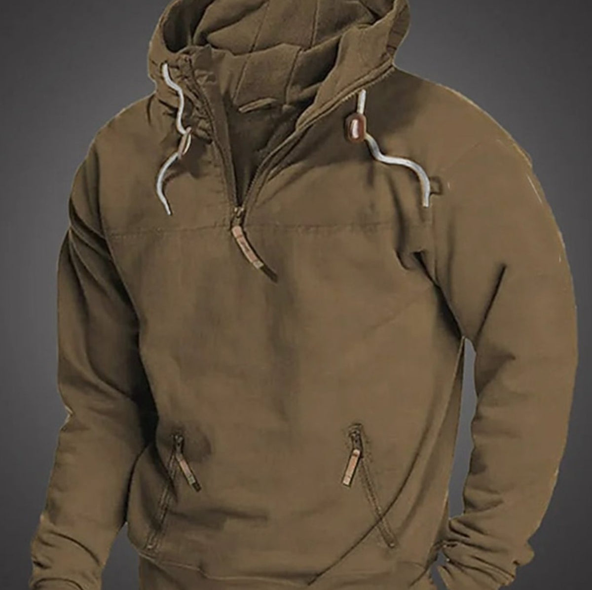 Men's Long-Sleeve Half-Zip Drawstring Hooded Sweatshirt