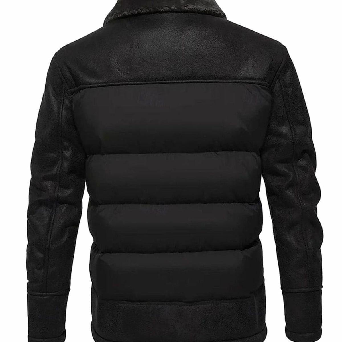 Men's Quilted Faux-Leather Insulated Winter Jacket with Sherpa Collar