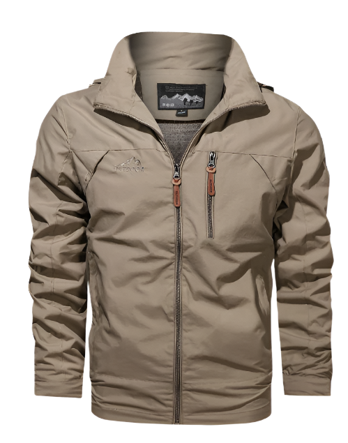 Men's Waterproof and Wind-Resistant Rain Jacket with Adjustable Hood