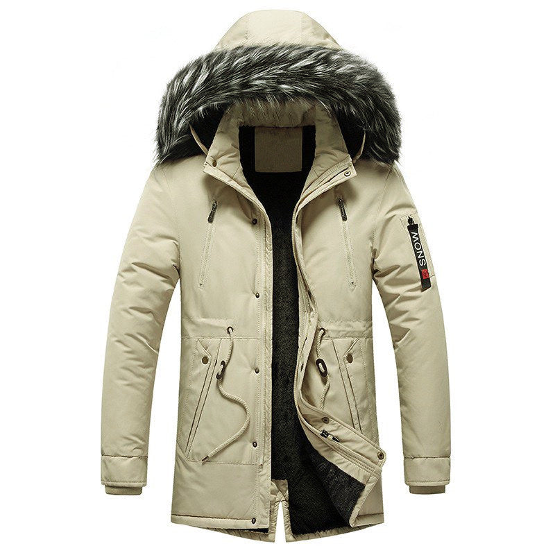 Men's Winter Parka with Faux Fur Hood, Lined Thermal Coat with Drawstring and Pockets