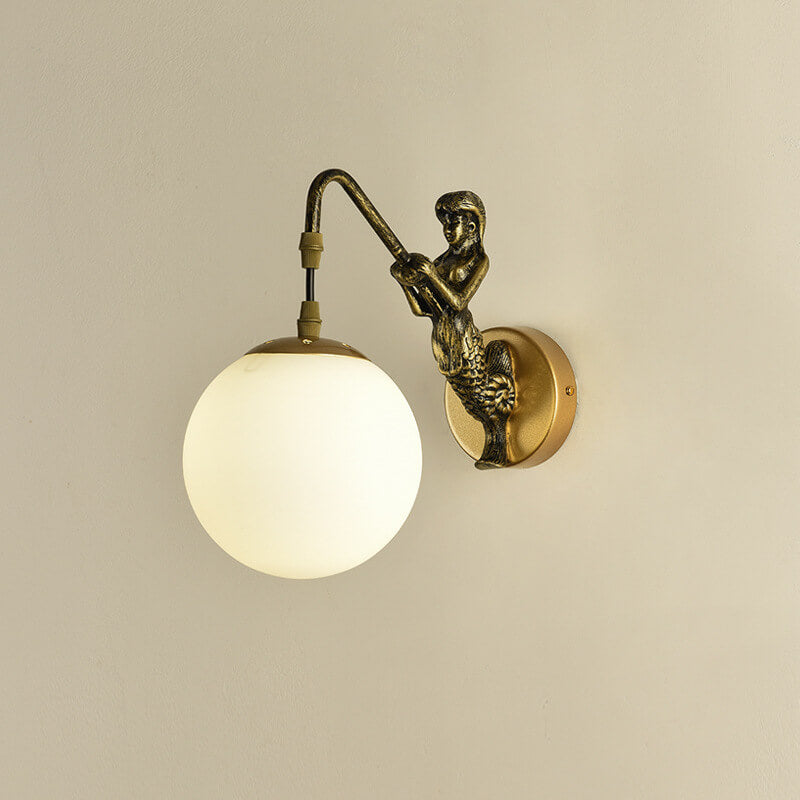 Mermaid Wall Sconce - Glass Globe - Elegant Resin & Iron Lighting - Image 2
