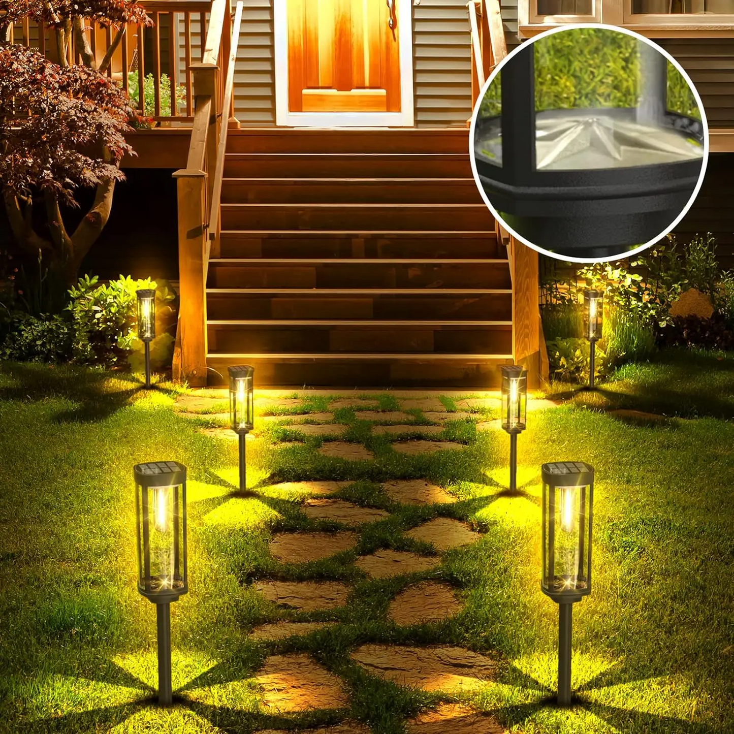 Modern Black Rectangular Solar Garden Pathway Lights - Plastic Outdoor Lantern - 1-Light - Image 5
