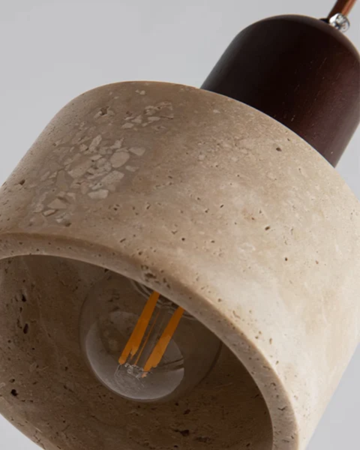 Modern Travertine & Walnut Wood Pendant Light - Cylinder 1-Light - Tricolour light - Image 5