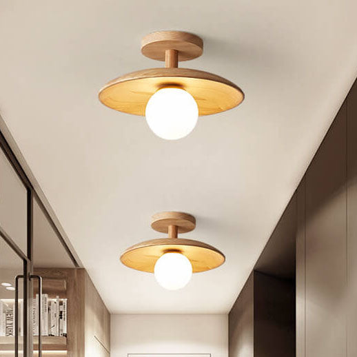 Nordic Style Rubberwood Semi-Flush Mount Ceiling Light - Dome Shade - Image 5