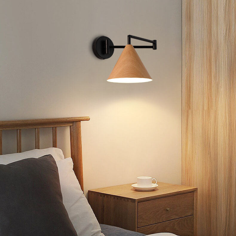 Nordic Style Wood Accent Wall Sconce - Iron Swing Arm - Modern Lighting - Image 5