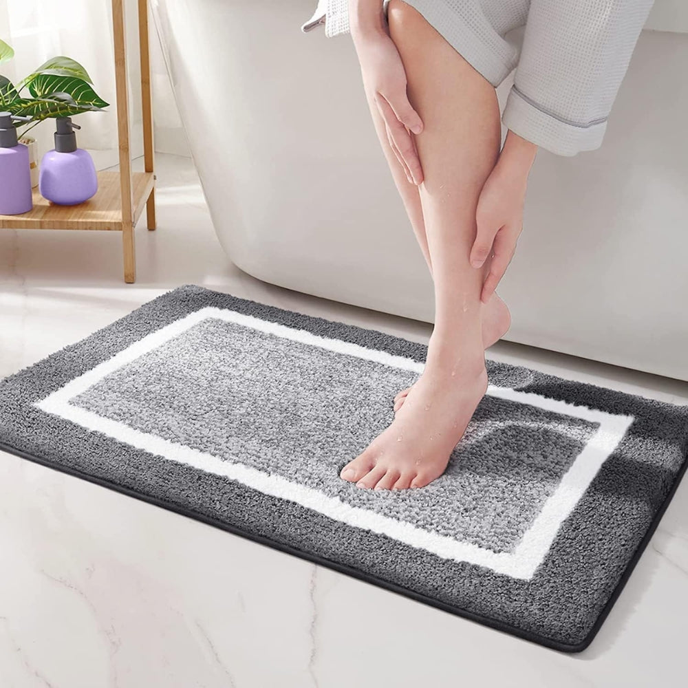 Plush Microfiber Bath Mat - Stylish Border Design - Anti-Slip Comfort - Image 9