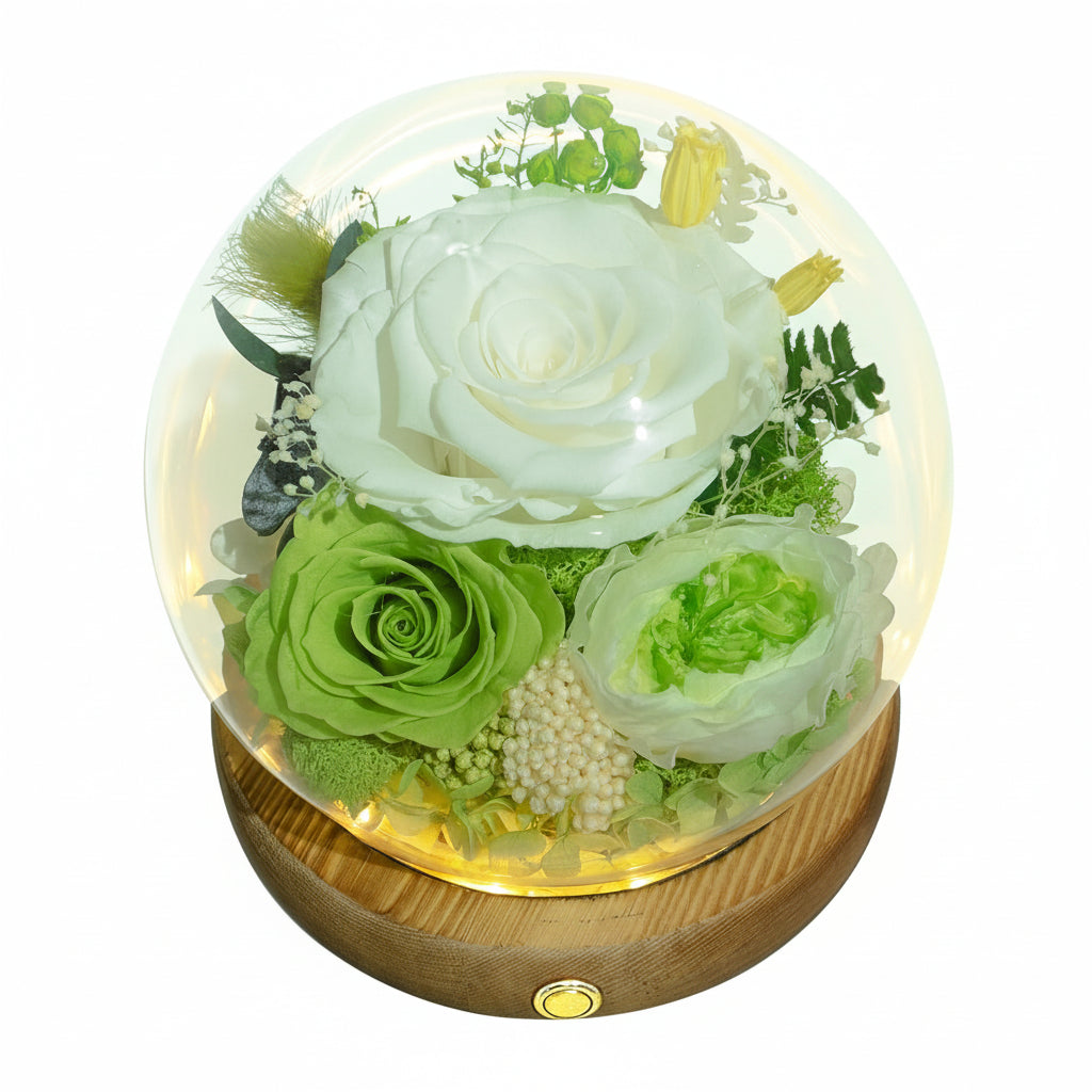 Preserved Rose Glass Dome with Integrated LED Lights