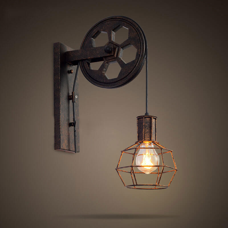 Pulley Wall Sconce - Vintage Iron Wall Light - Industrial Style Lighting - Image 5