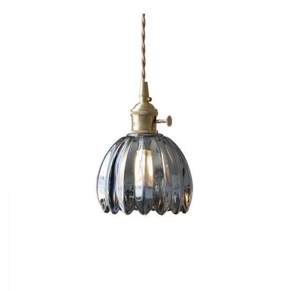 Retro Ribbed Glass Pendant Light - Vintage Style Hanging Lamp - Image 8
