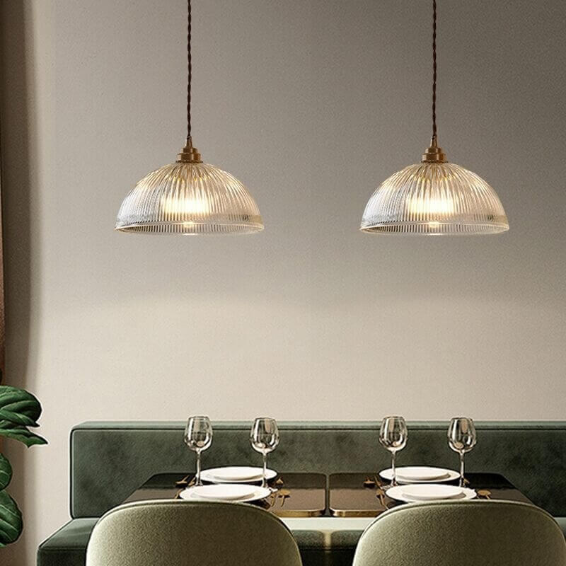 Ribbed Glass Dome Pendant Light - Modern Style - Single Light Fixture - Image 5