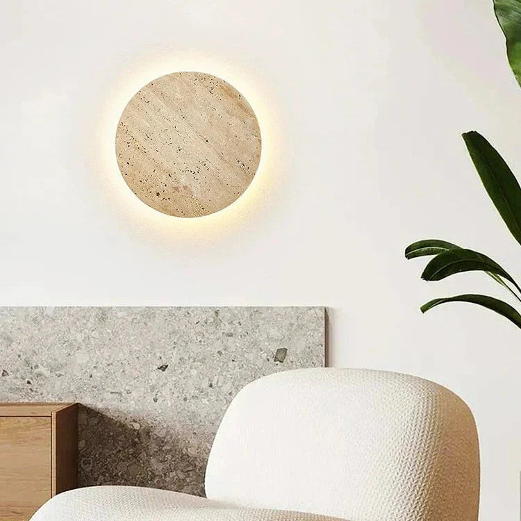 Round Travertine Wall Sconce - Minimalist LED Wall Light Fixture - Image 5