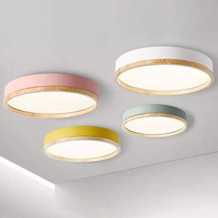 Round Wooden Flush Mount LED Ceiling Light - Stylish Modern Fixture - Image 2