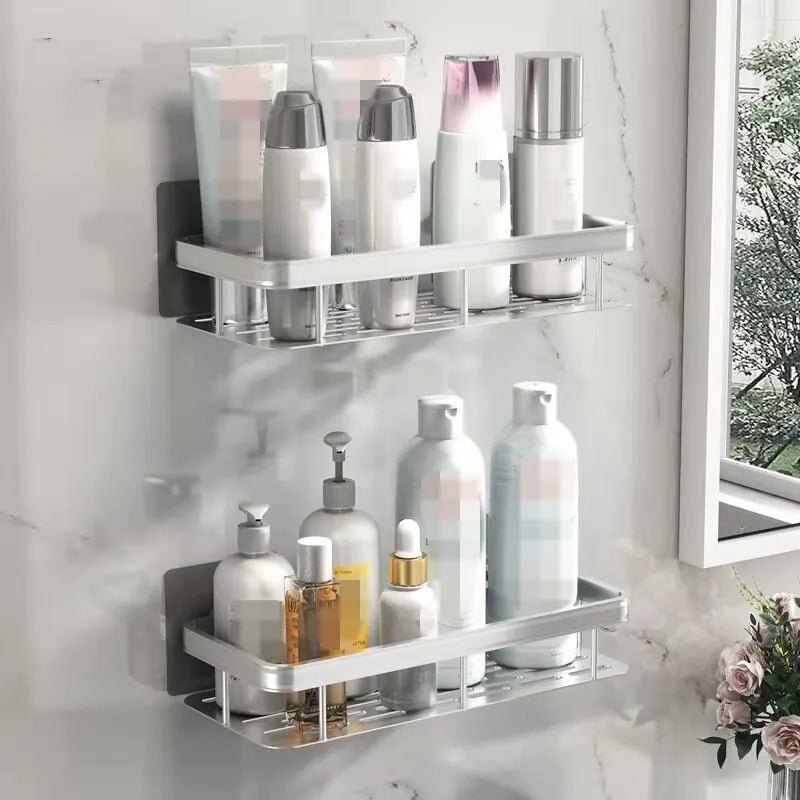 Self-Adhesive Shower Shelf - Wall Mounted - Black Aluminum - Modern Bathroom Storage - Image 11