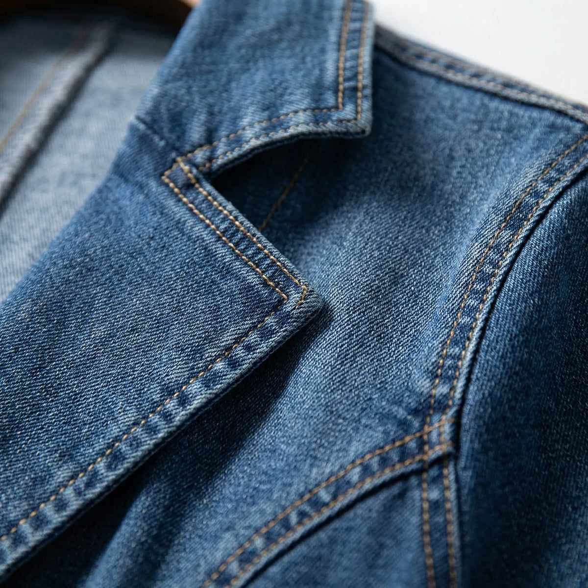 Textured Denim Blazer with Lapel Collar