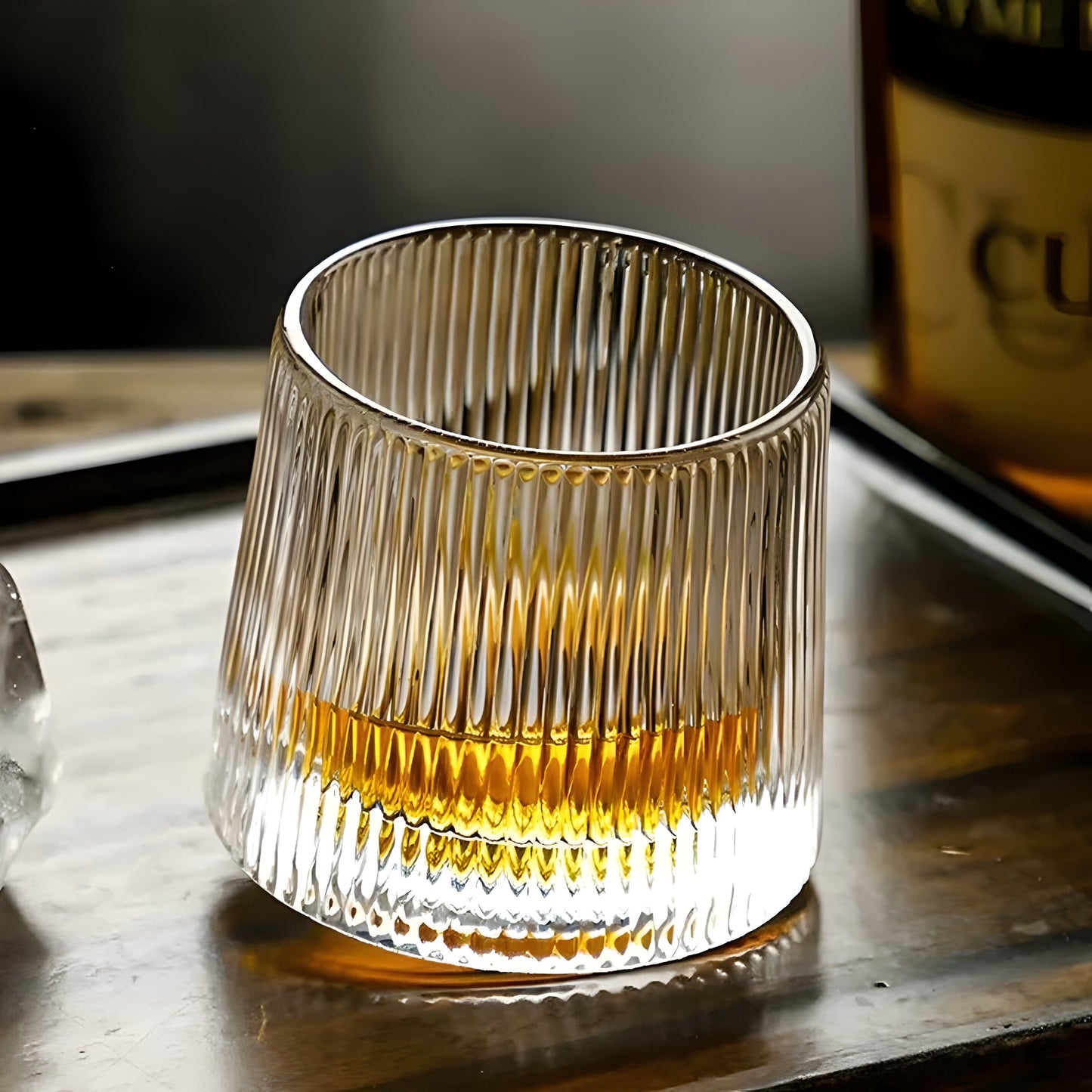 Textured Glass Whiskey Glass - 360° Rotating - Unique Design - Image 5