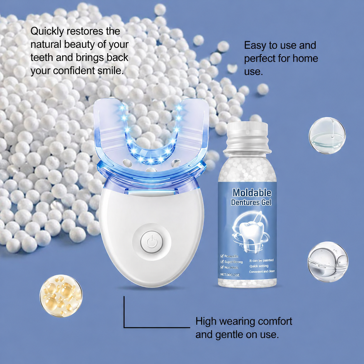Tooth Repair Kit with LED Light - Moldable Denture Gel - Futusly Dentures