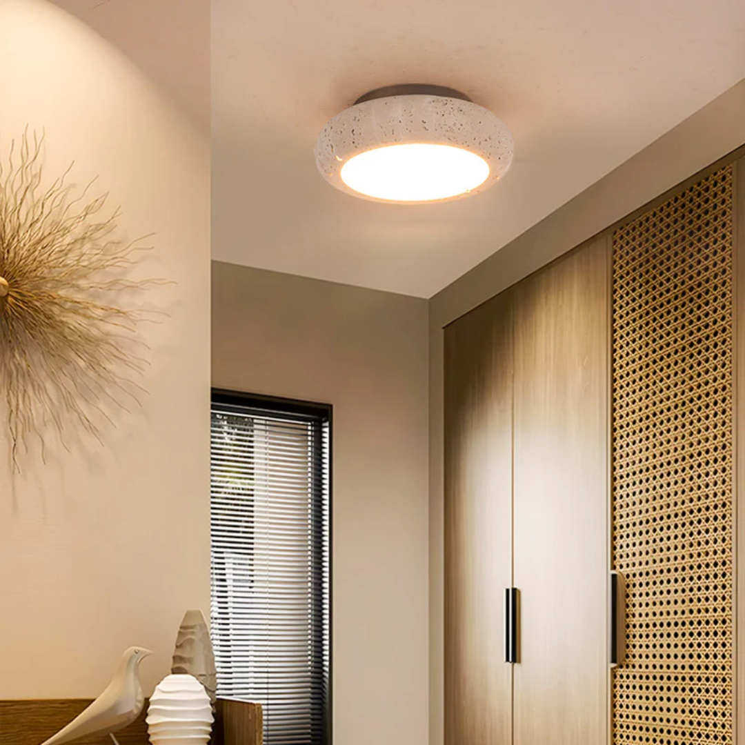 Travertine Ceiling Light - Wood Accent - Modern LED Fixture - Image 3
