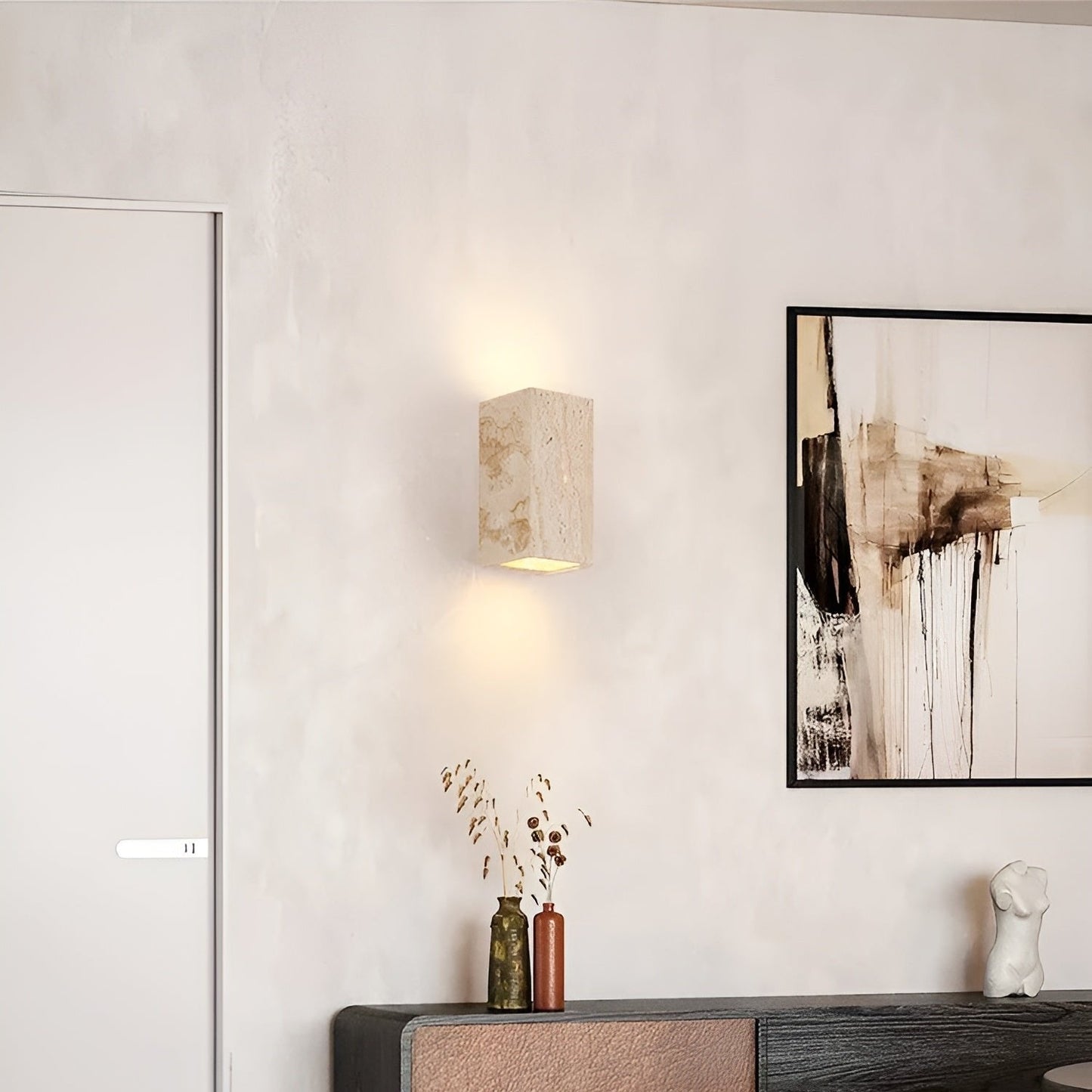 Travertine Stone Wall Sconce - Minimalist Up & Down LED Wall Light - Indoor/Outdoor Lighting - Image 5