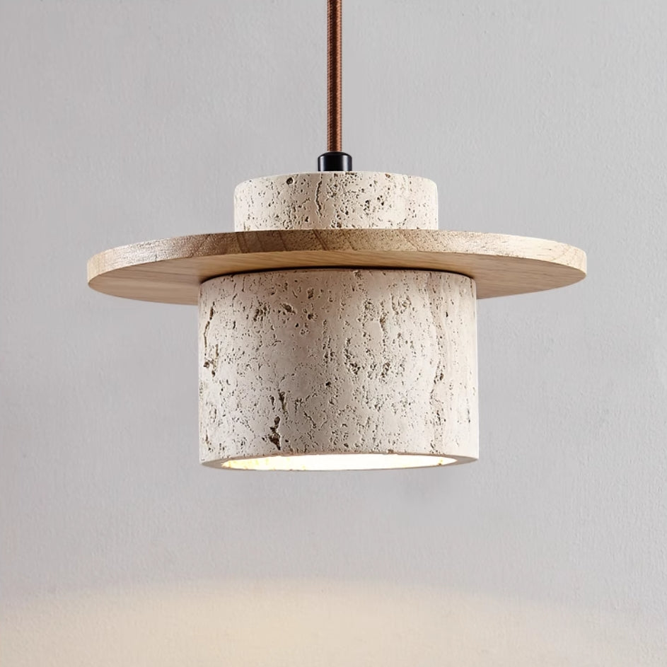 Travertine & Wood Pendant Light - Modern Dining Room Lamp - Image 6